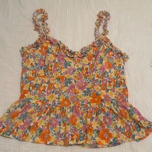 FLORAL Tank Top with Ruffles